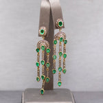 Vintage Emerald and Rose Cut Diamond Dangle Earrings in 14k and Sterling Silver