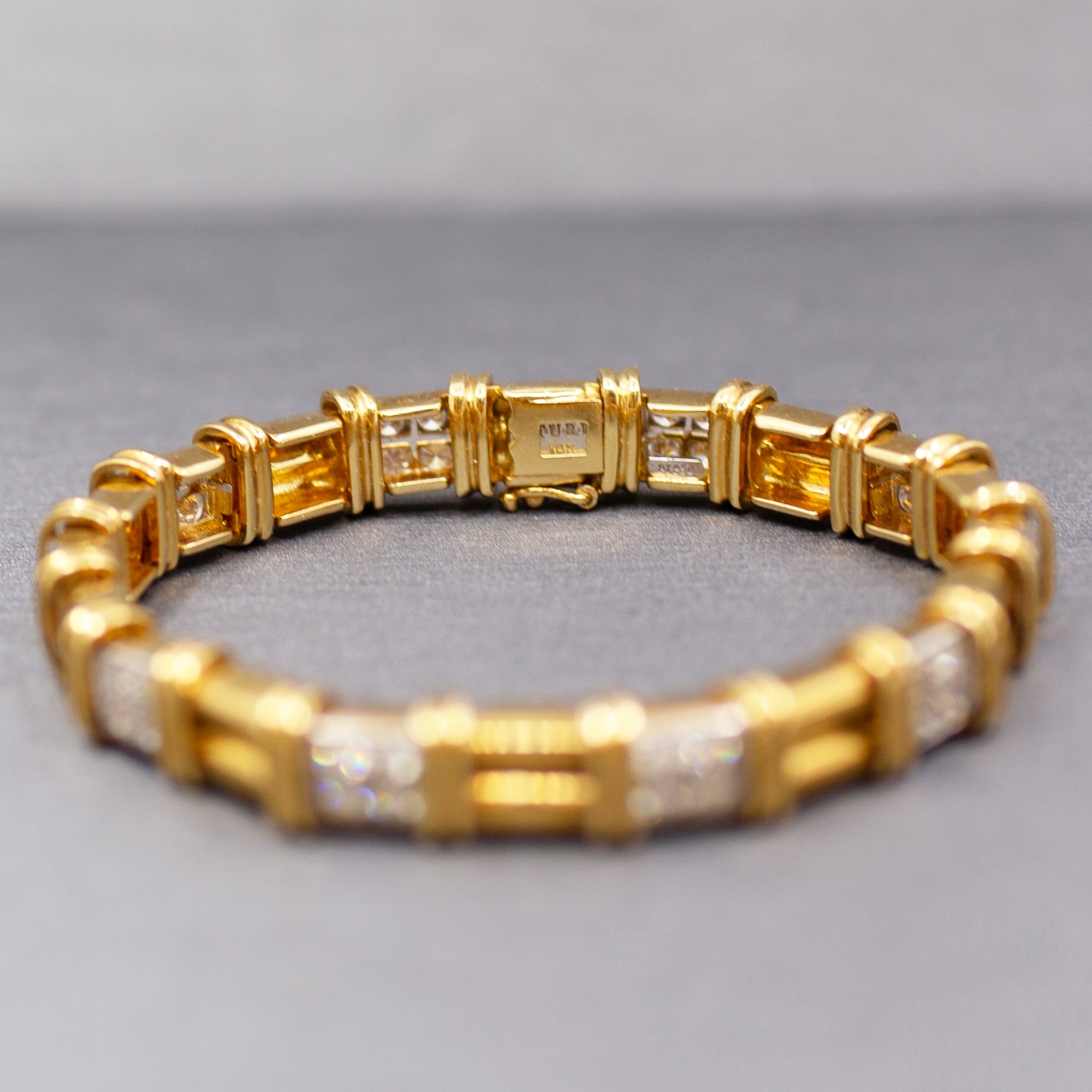 Heavy Solid 18k Yellow Gold and Platinum Diamond Link Bracelet