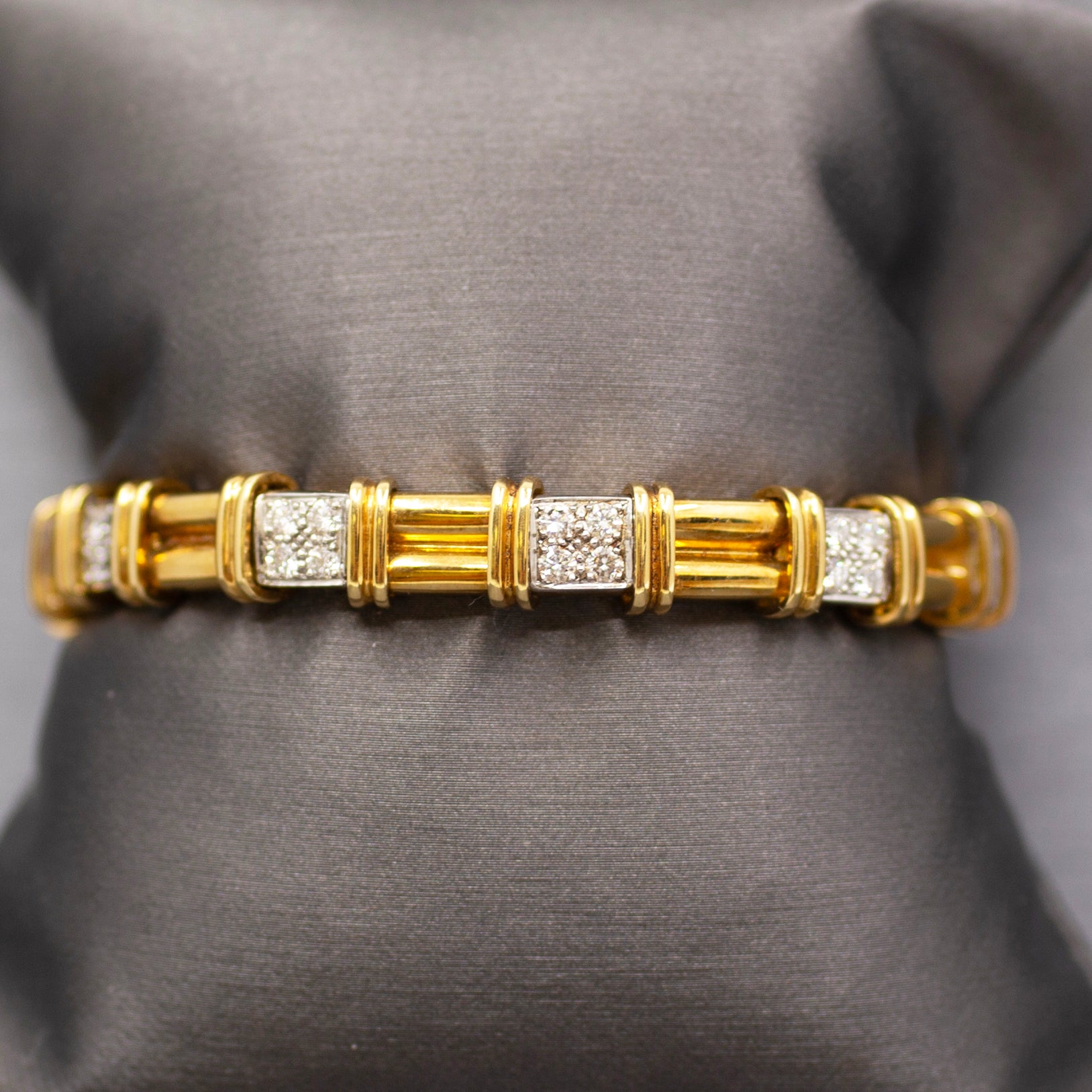 Heavy Solid 18k Yellow Gold and Platinum Diamond Link Bracelet