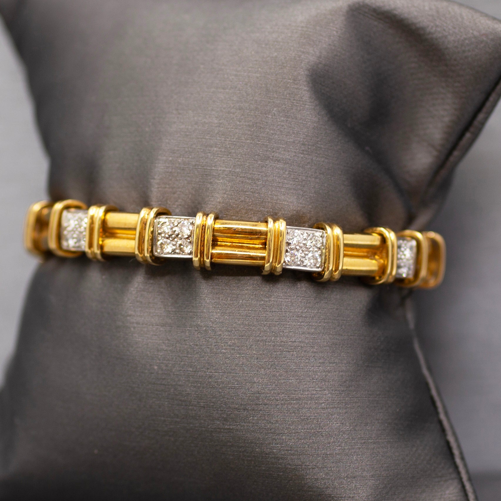 Heavy Solid 18k Yellow Gold and Platinum Diamond Link Bracelet