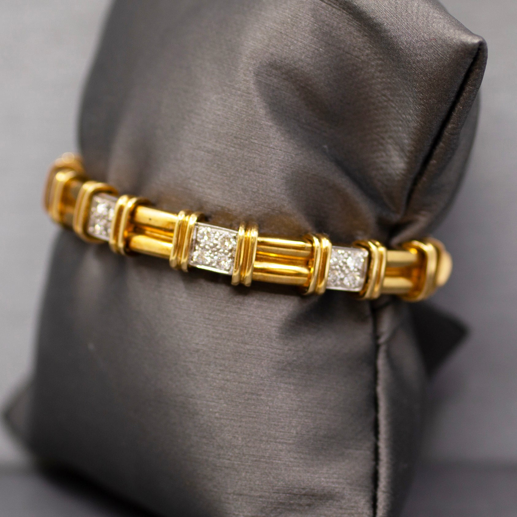 Heavy Solid 18k Yellow Gold and Platinum Diamond Link Bracelet