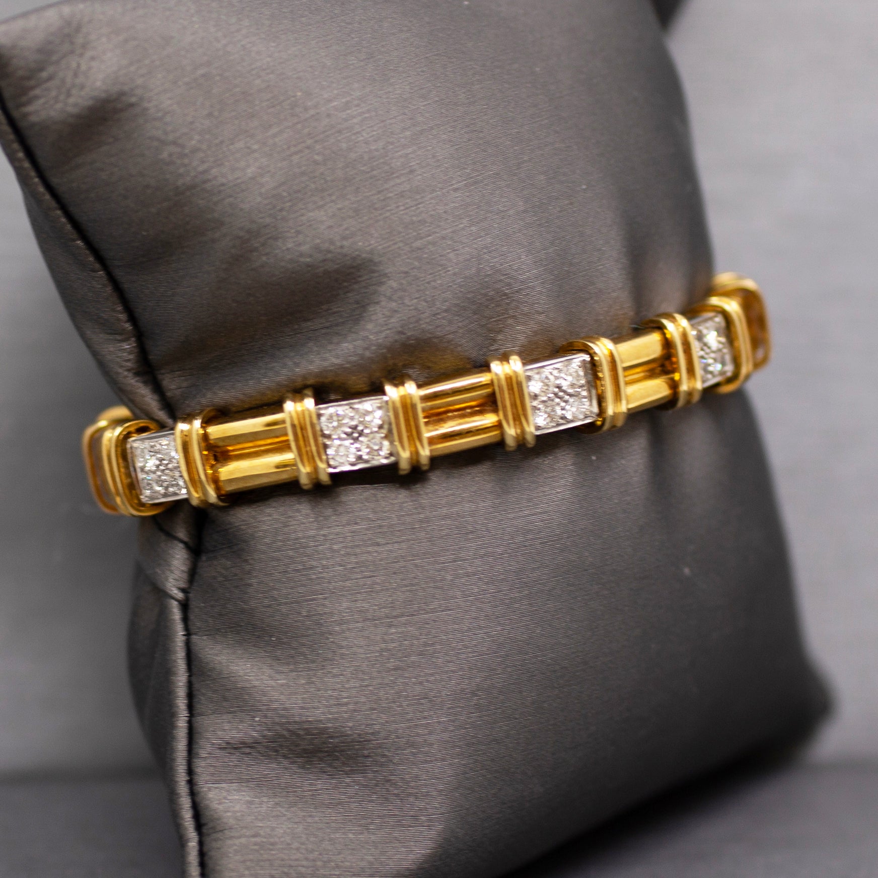 Heavy Solid 18k Yellow Gold and Platinum Diamond Link Bracelet