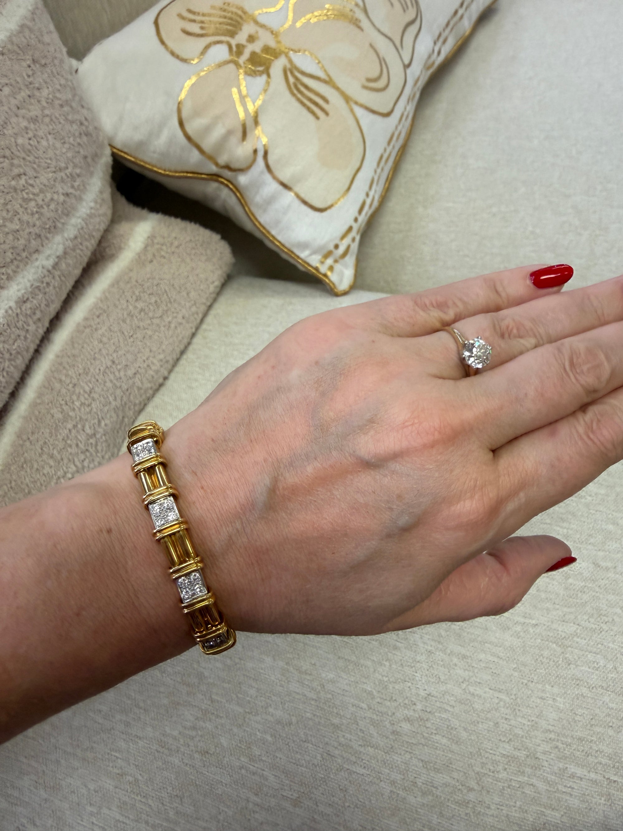 Heavy Solid 18k Yellow Gold and Platinum Diamond Link Bracelet