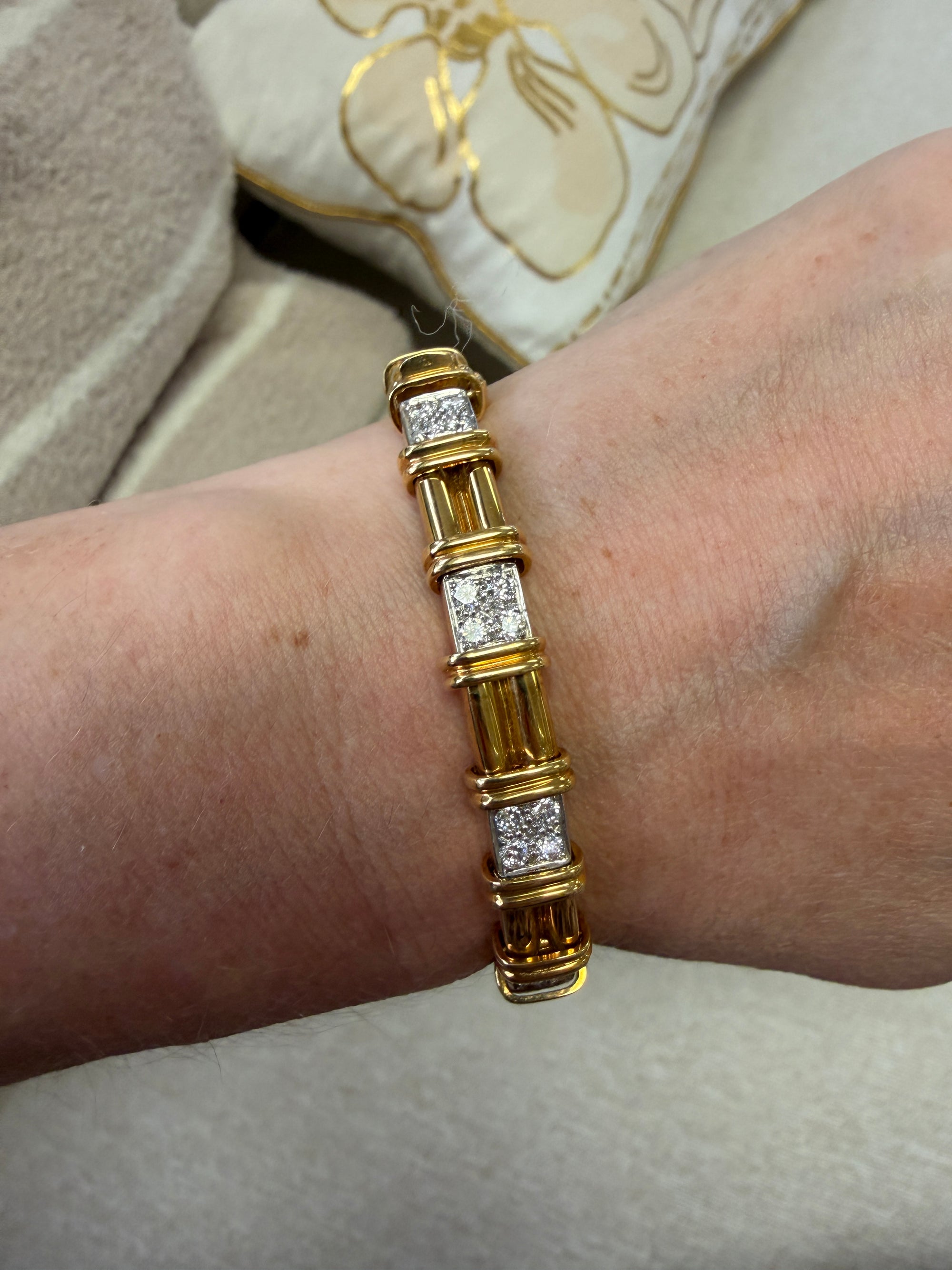 Heavy Solid 18k Yellow Gold and Platinum Diamond Link Bracelet