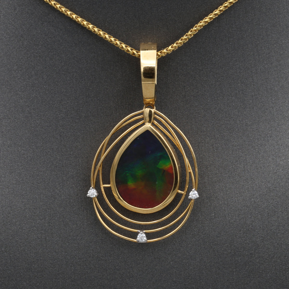 Vintage Ammonite and Diamond Bezel Set Pendant Enhancer in 18k Yellow Gold