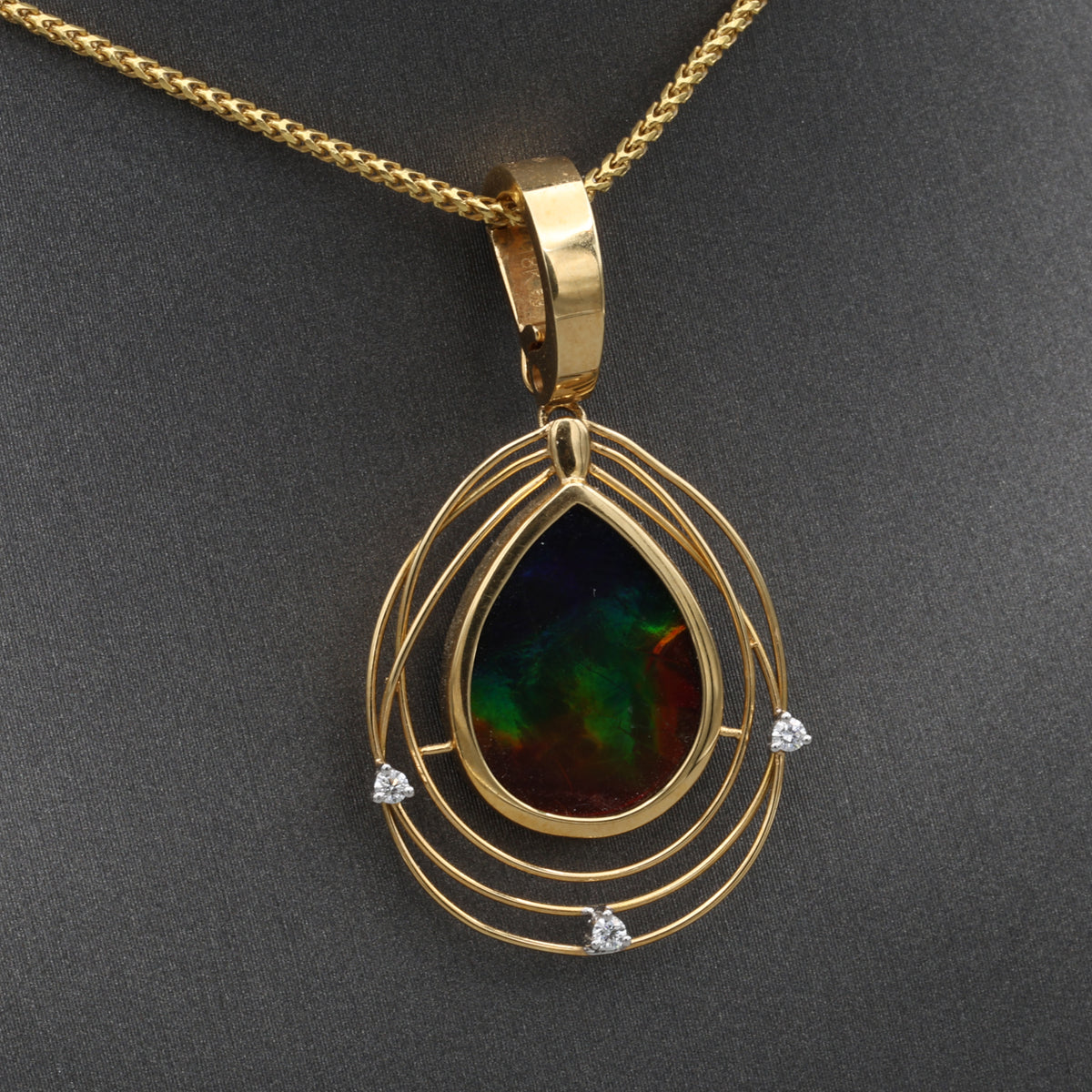 Vintage Ammonite and Diamond Bezel Set Pendant Enhancer in 18k Yellow Gold