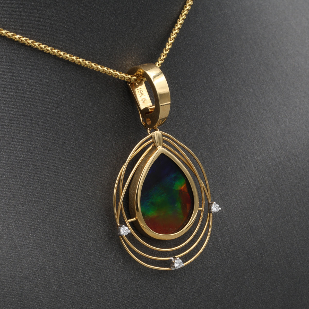 Vintage Ammonite and Diamond Bezel Set Pendant Enhancer in 18k Yellow Gold