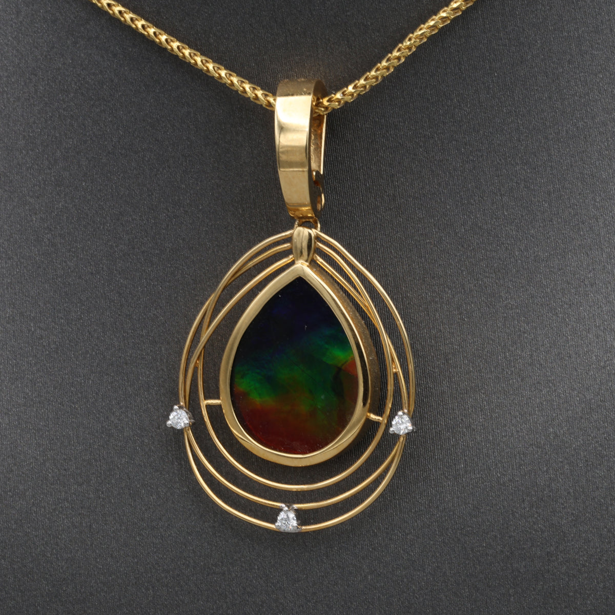 Vintage Ammonite and Diamond Bezel Set Pendant Enhancer in 18k Yellow Gold
