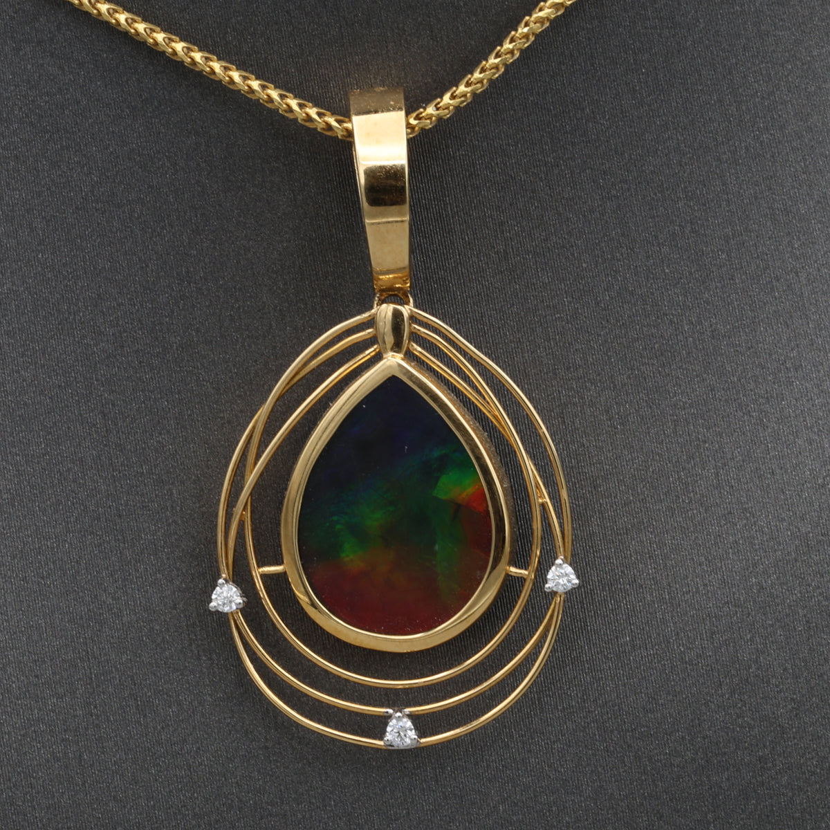 Vintage Ammonite and Diamond Bezel Set Pendant Enhancer in 18k Yellow Gold