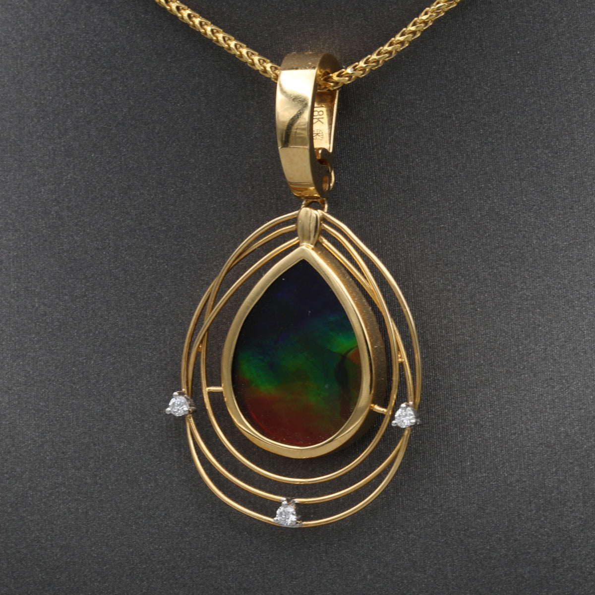 Vintage Ammonite and Diamond Bezel Set Pendant Enhancer in 18k Yellow Gold
