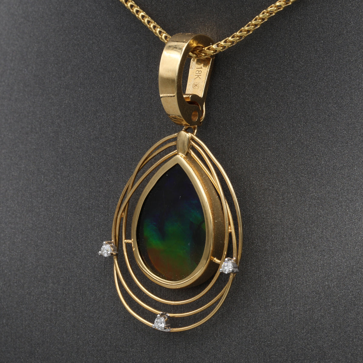 Vintage Ammonite and Diamond Bezel Set Pendant Enhancer in 18k Yellow Gold