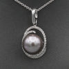 Silver South Sea Pearl and Diamond Pendant Necklace in 14k White Gold