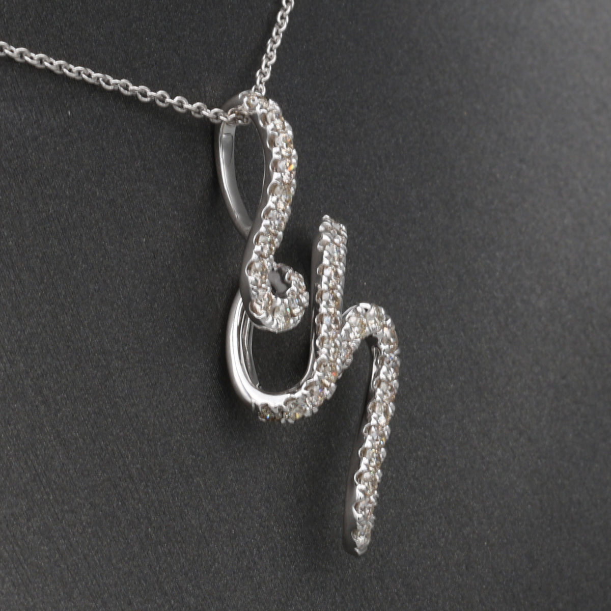 Sparkling Diamond Twist Swirl Pendant Necklace in 14k White Gold