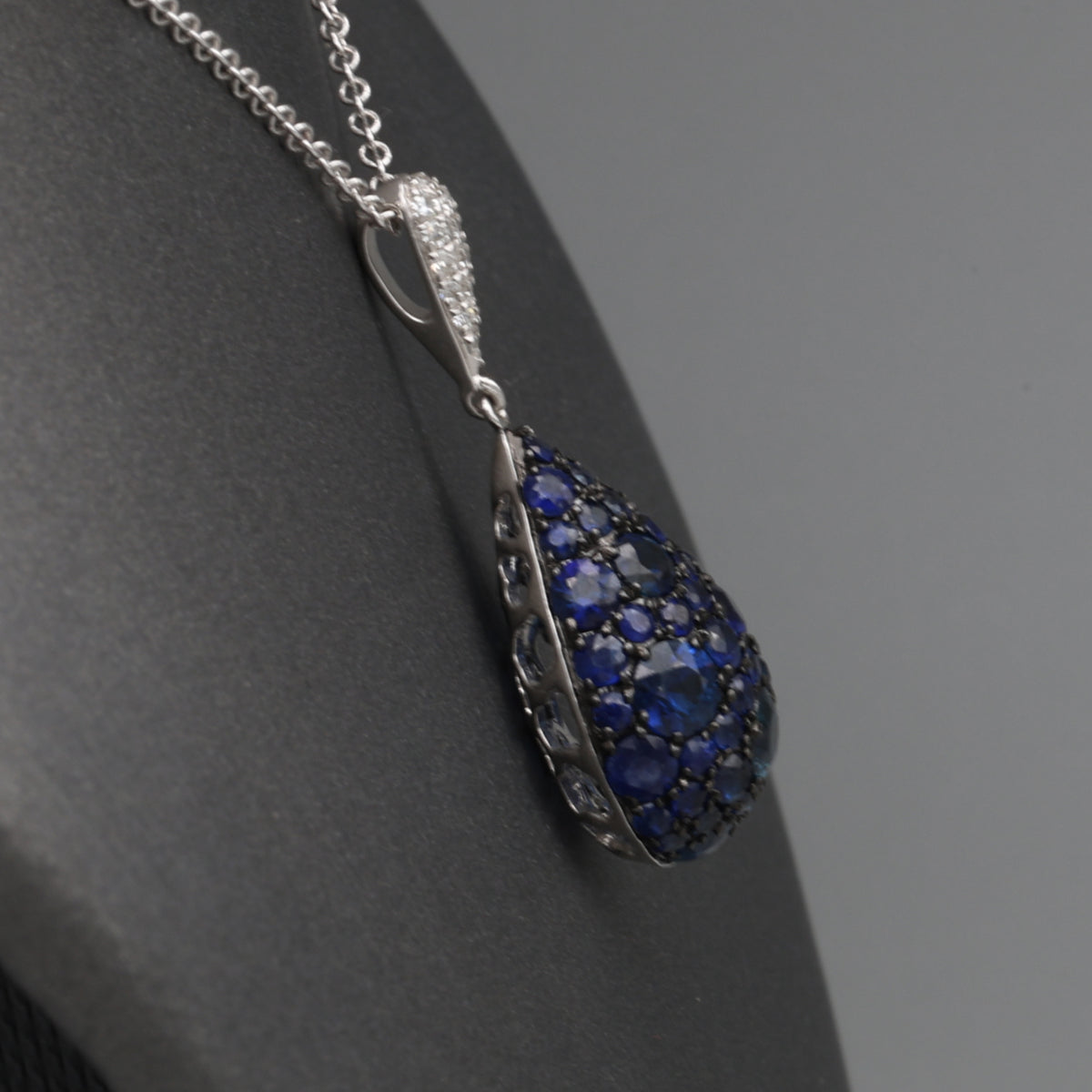 Sparkling Sapphire and Diamond Pear Drop Pendant Necklace in 14k White Gold