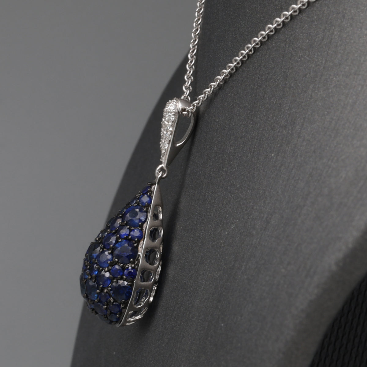 Sparkling Sapphire and Diamond Pear Drop Pendant Necklace in 14k White Gold