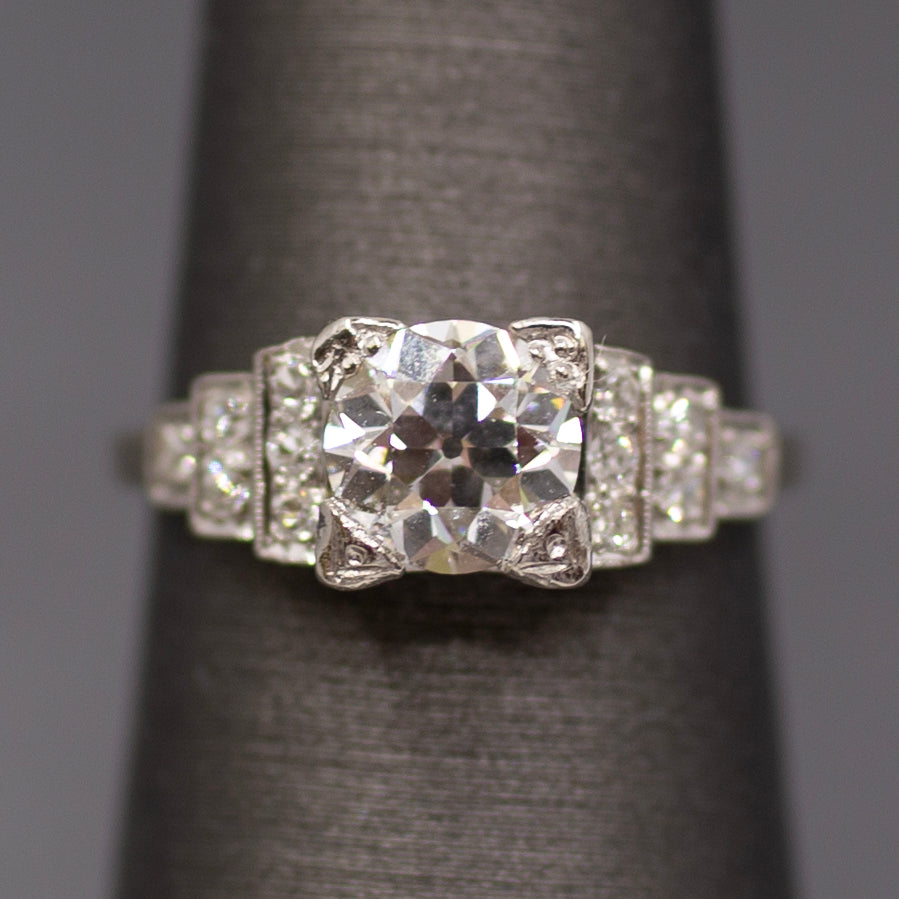Art Deco GIA Certified Old European Cut Geometric Engagement Ring in Platinum