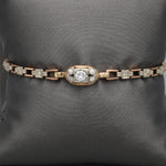 Petite Art Deco Old European Cut Diamond Chain Bracelet in 14k Rose & White Gold
