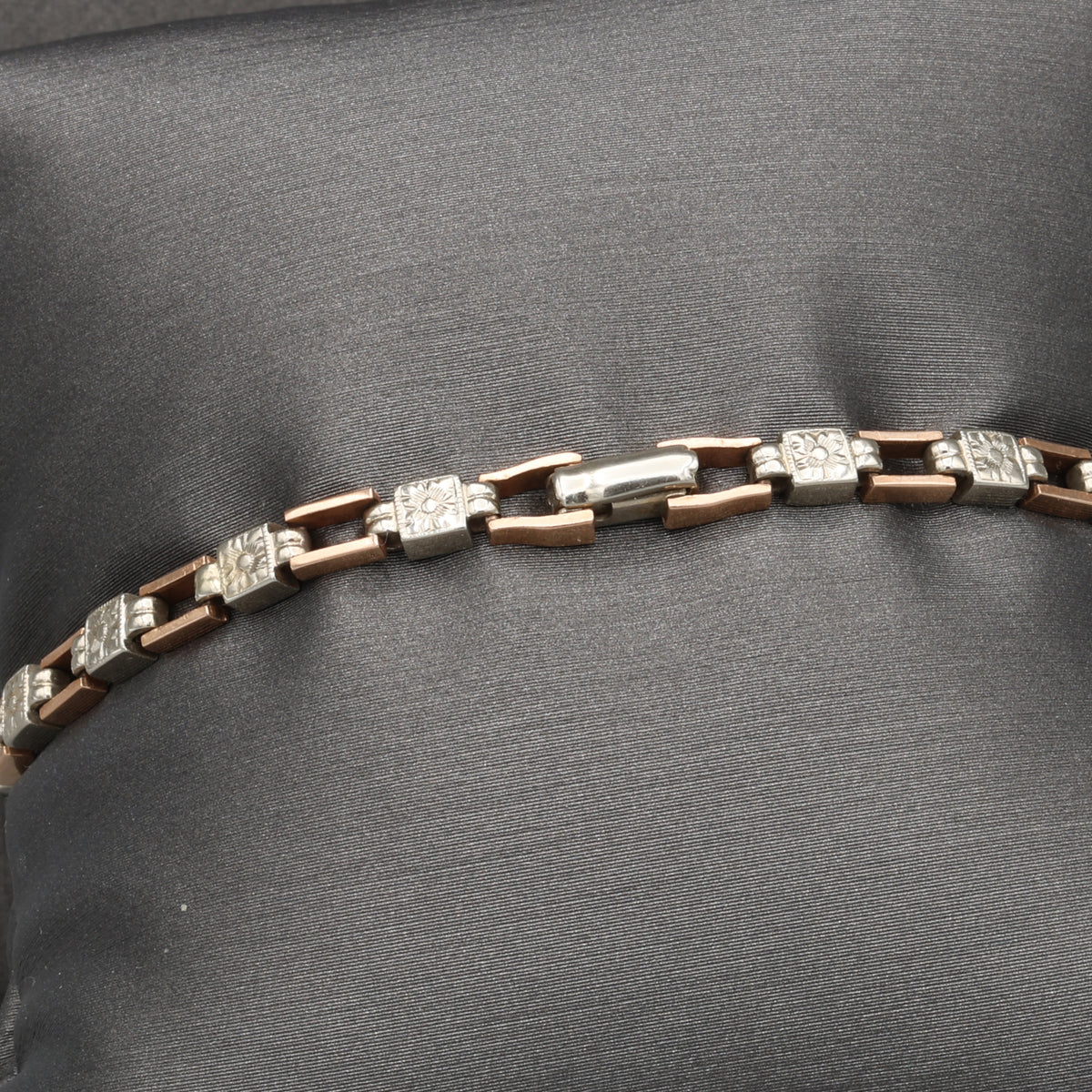 Petite Art Deco Old European Cut Diamond Chain Bracelet in 14k Rose & White Gold