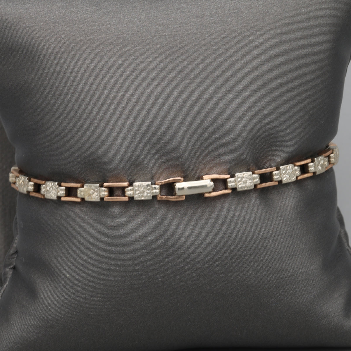 Petite Art Deco Old European Cut Diamond Chain Bracelet in 14k Rose & White Gold