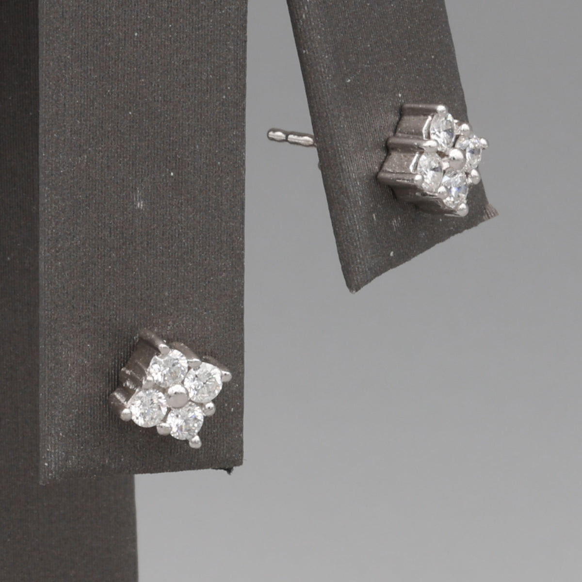 Vintage Diamond Cluster Stud Earrings in 14k White Gold