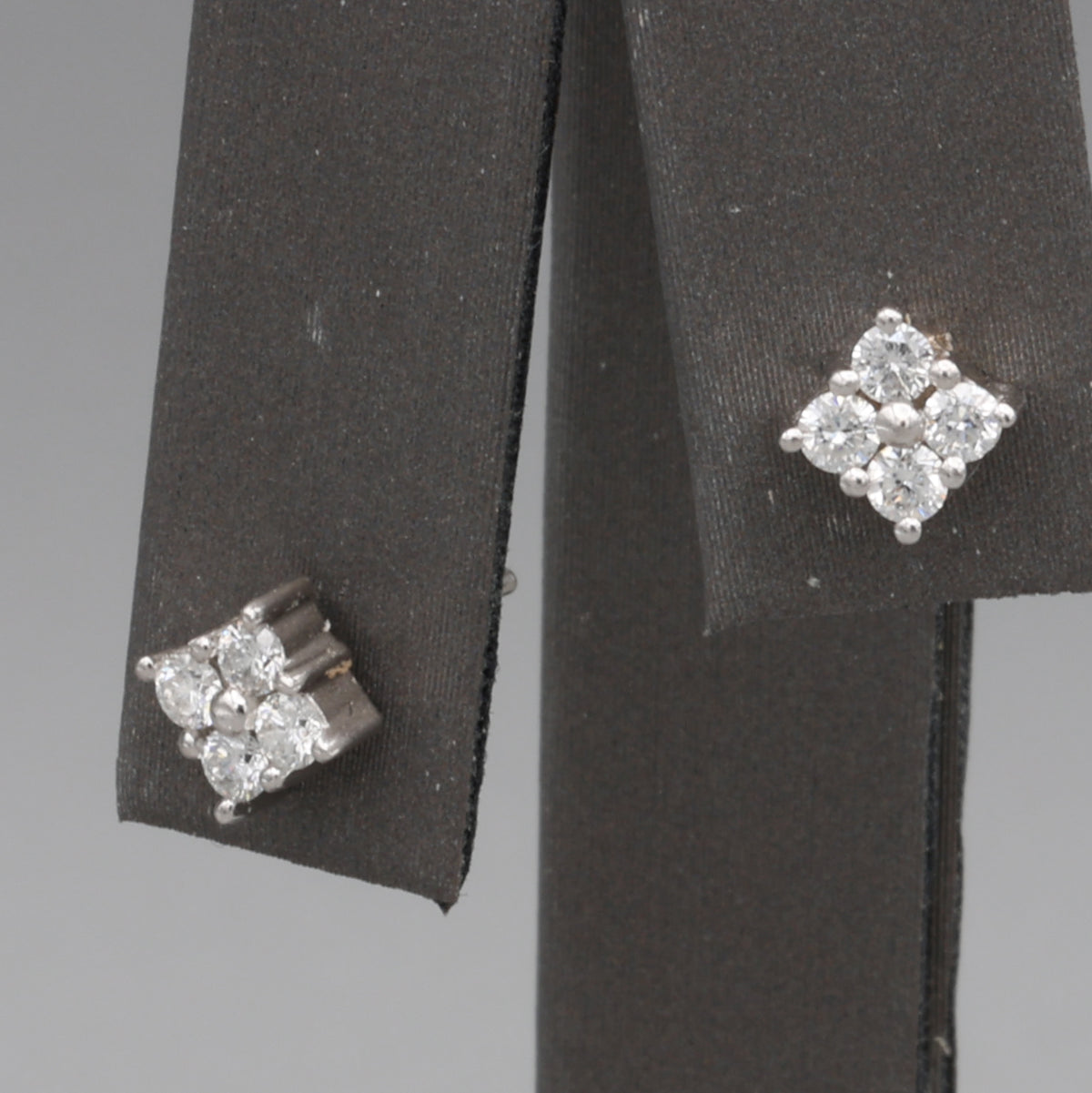 Vintage Diamond Cluster Stud Earrings in 14k White Gold