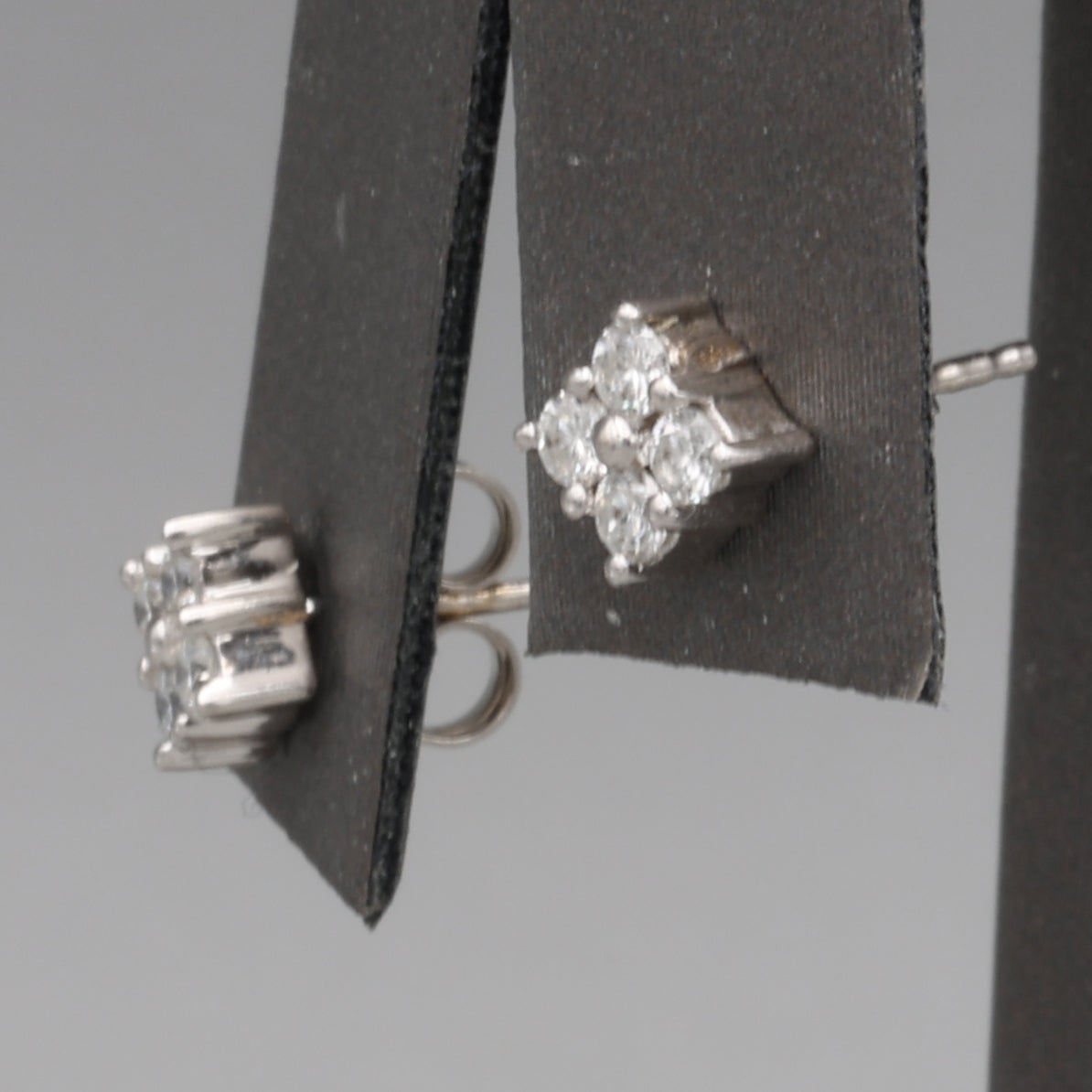 Vintage Diamond Cluster Stud Earrings in 14k White Gold