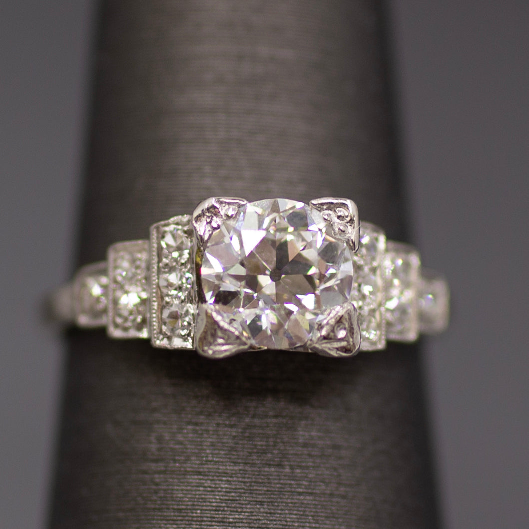 Art Deco GIA Certified Old European Cut Geometric Engagement Ring in Platinum