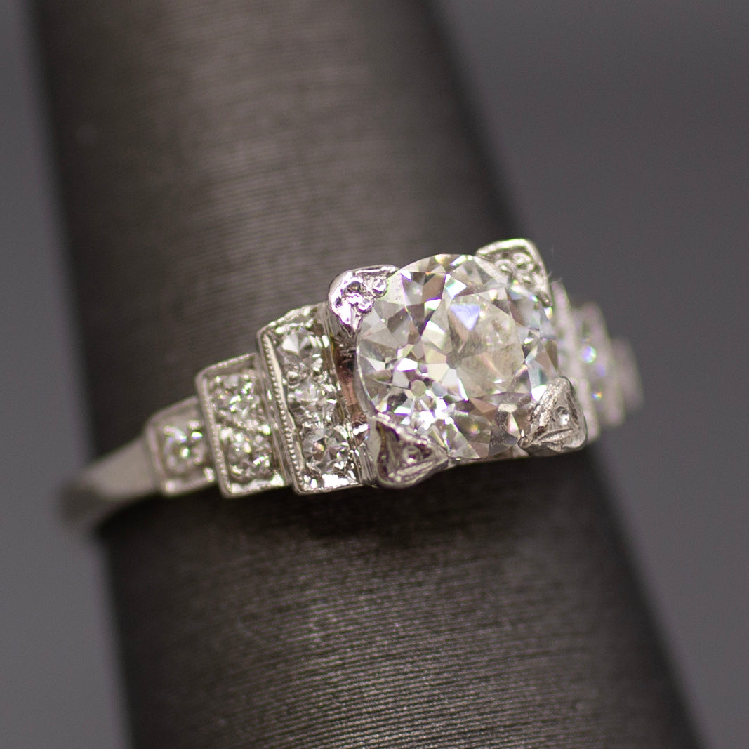 Art Deco GIA Certified Old European Cut Geometric Engagement Ring in Platinum