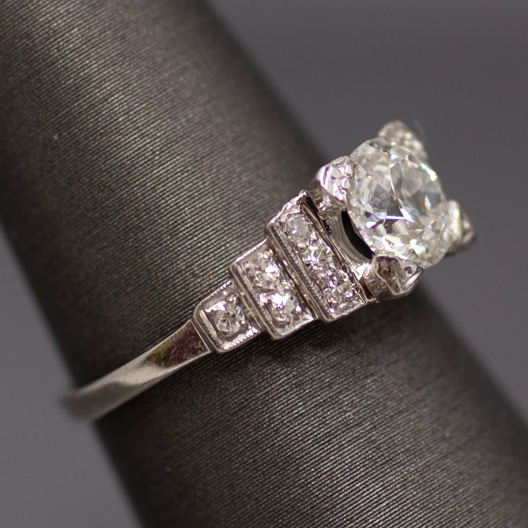 Art Deco GIA Certified Old European Cut Geometric Engagement Ring in Platinum