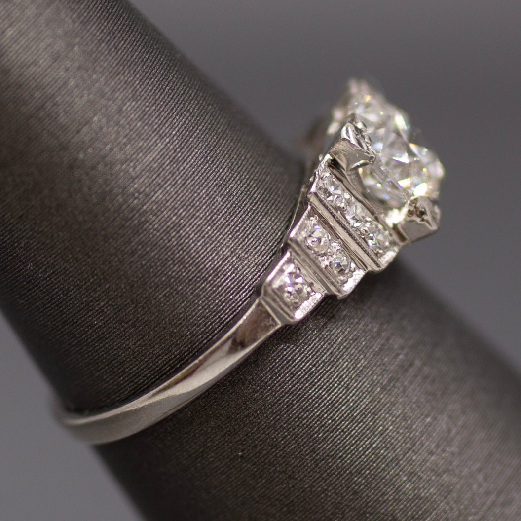 Art Deco GIA Certified Old European Cut Geometric Engagement Ring in Platinum