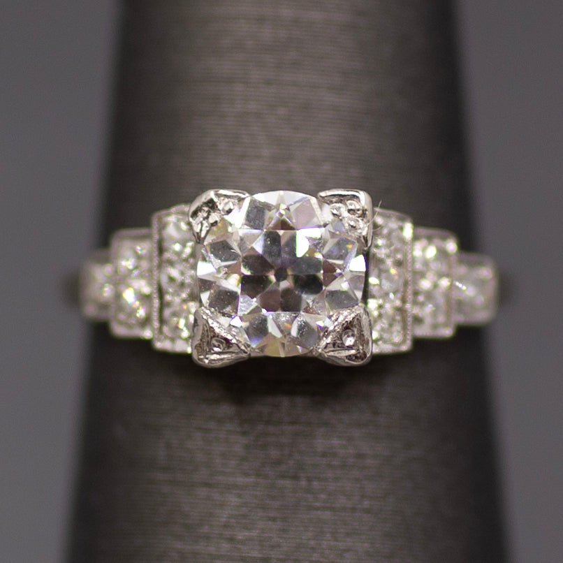 Art Deco GIA Certified Old European Cut Geometric Engagement Ring in Platinum