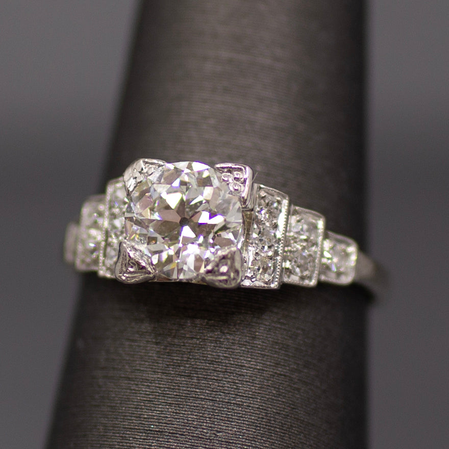 Art Deco GIA Certified Old European Cut Geometric Engagement Ring in Platinum