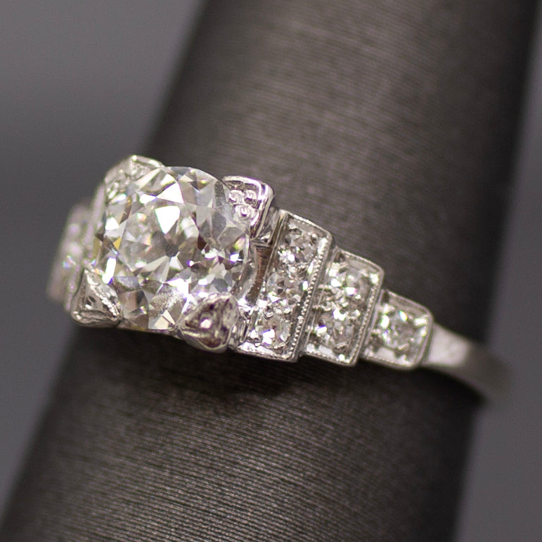 Art Deco GIA Certified Old European Cut Geometric Engagement Ring in Platinum