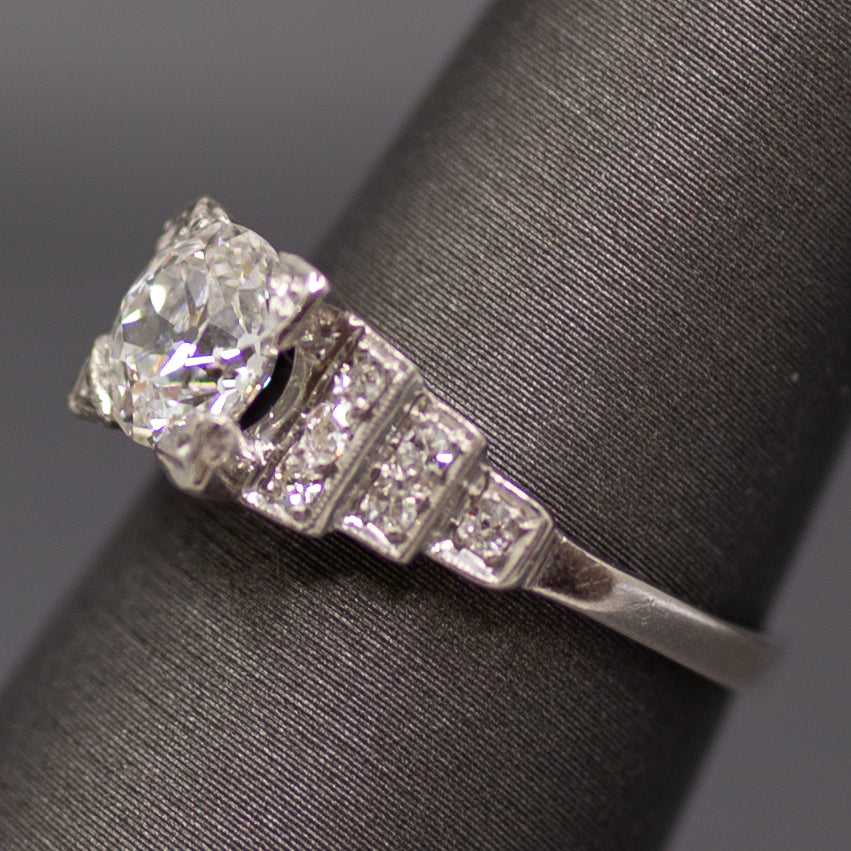 Art Deco GIA Certified Old European Cut Geometric Engagement Ring in Platinum