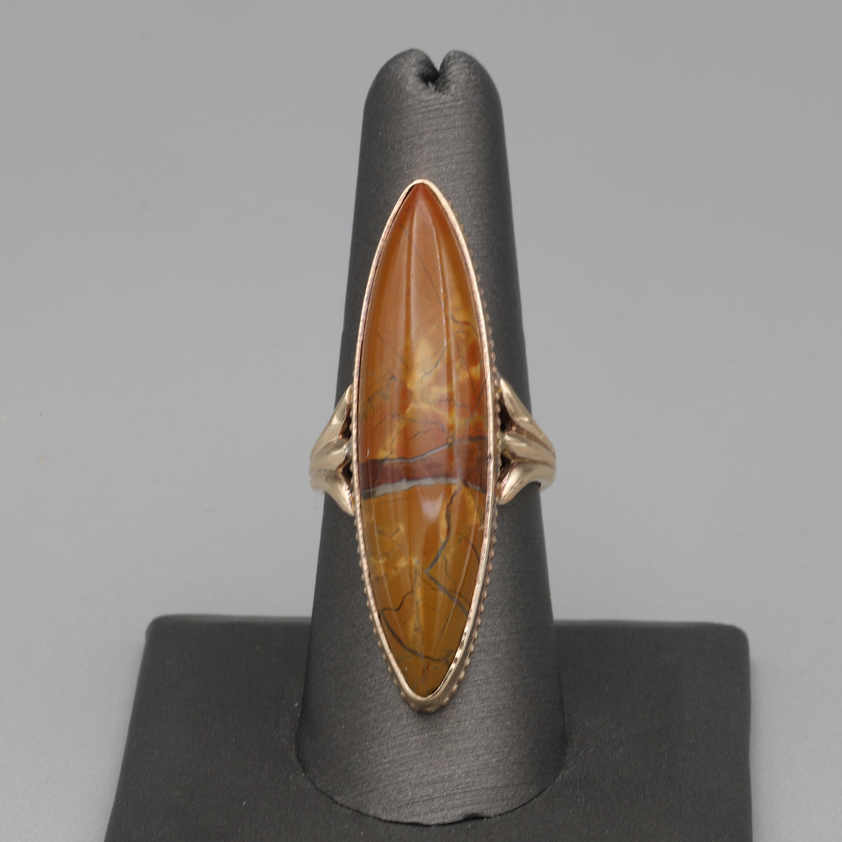 Victorian Elongated Bezel Set Jasper Statement Ring in 10k Rose Gold