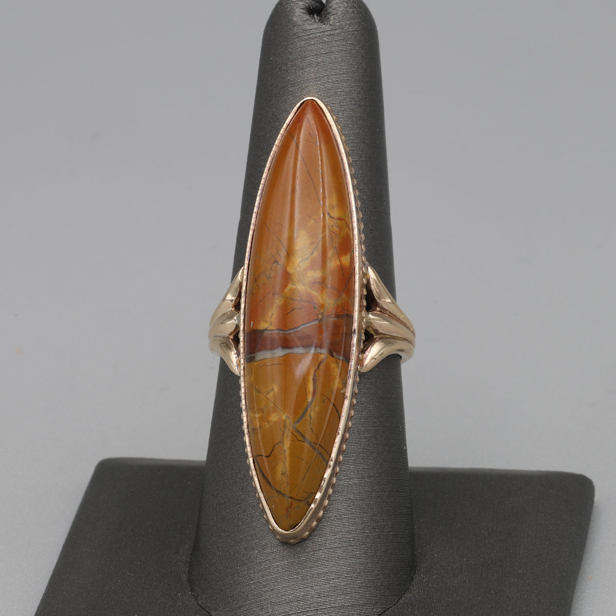 Victorian Elongated Bezel Set Jasper Statement Ring in 10k Rose Gold