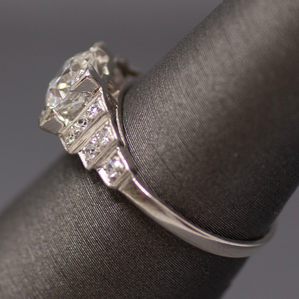 Art Deco GIA Certified Old European Cut Geometric Engagement Ring in Platinum