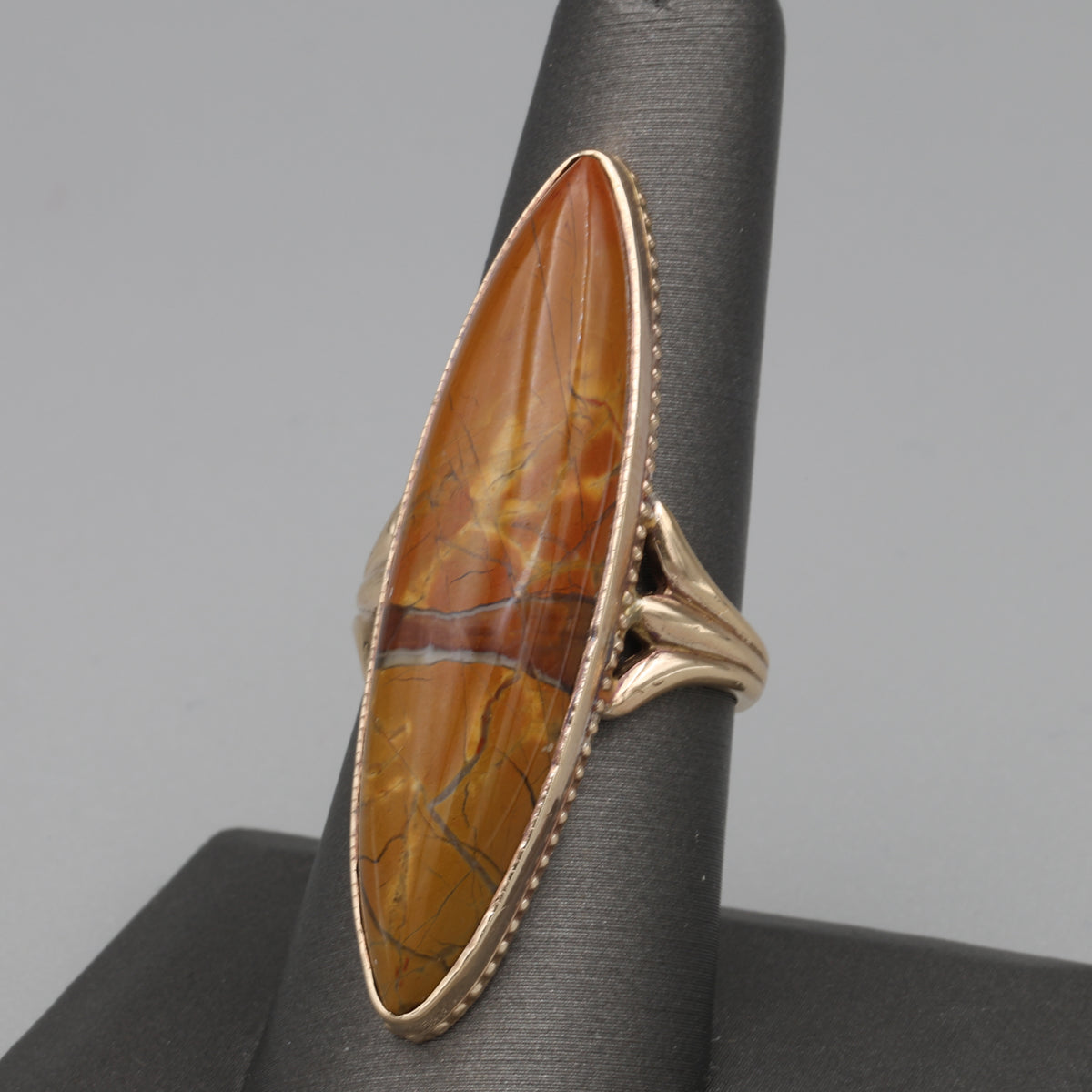 Victorian Elongated Bezel Set Jasper Statement Ring in 10k Rose Gold