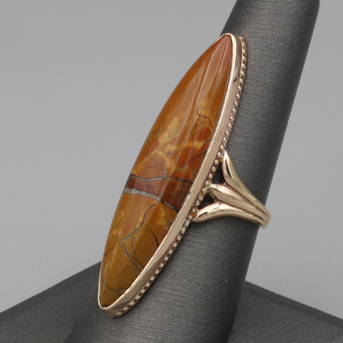 Victorian Elongated Bezel Set Jasper Statement Ring in 10k Rose Gold