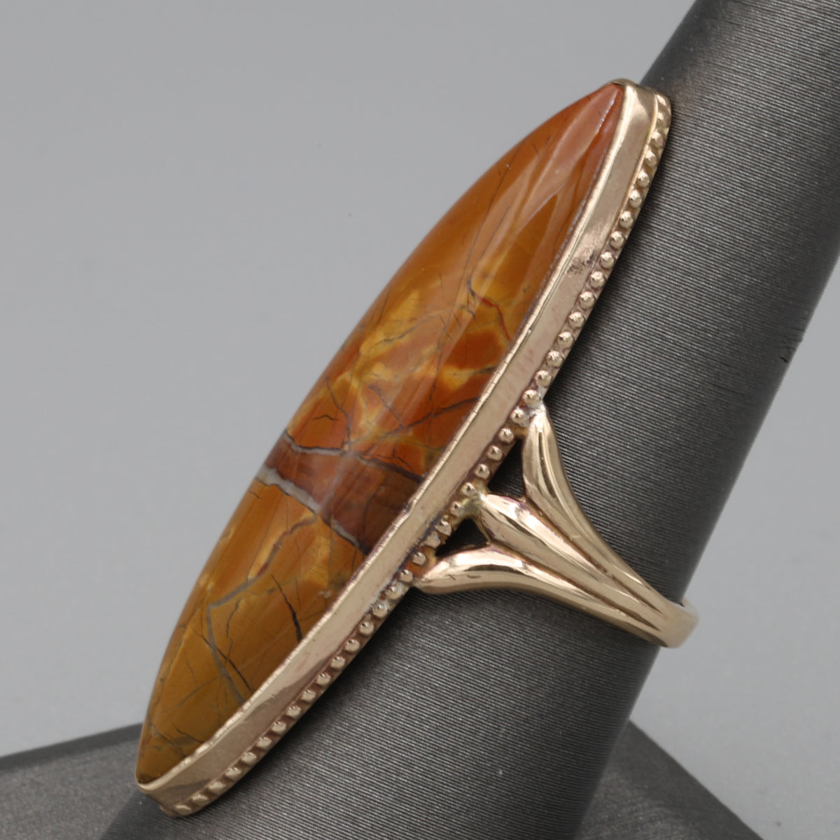 Victorian Elongated Bezel Set Jasper Statement Ring in 10k Rose Gold