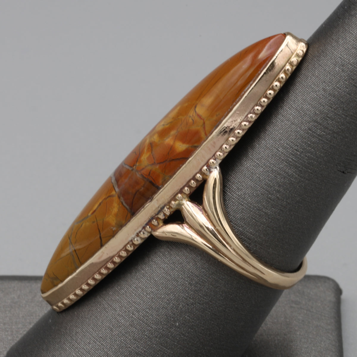 Victorian Elongated Bezel Set Jasper Statement Ring in 10k Rose Gold
