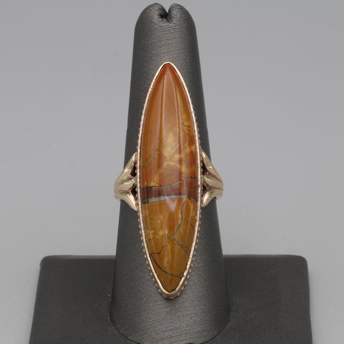 Victorian Elongated Bezel Set Jasper Statement Ring in 10k Rose Gold
