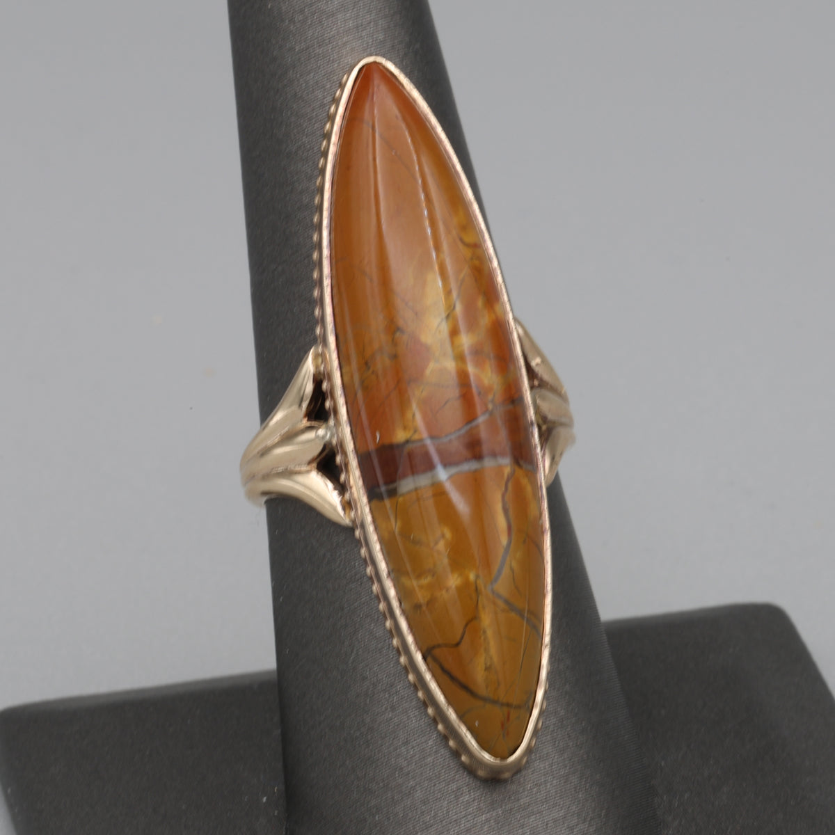 Victorian Elongated Bezel Set Jasper Statement Ring in 10k Rose Gold