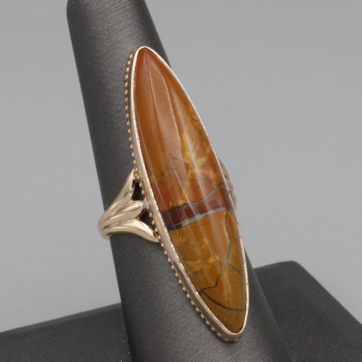 Victorian Elongated Bezel Set Jasper Statement Ring in 10k Rose Gold