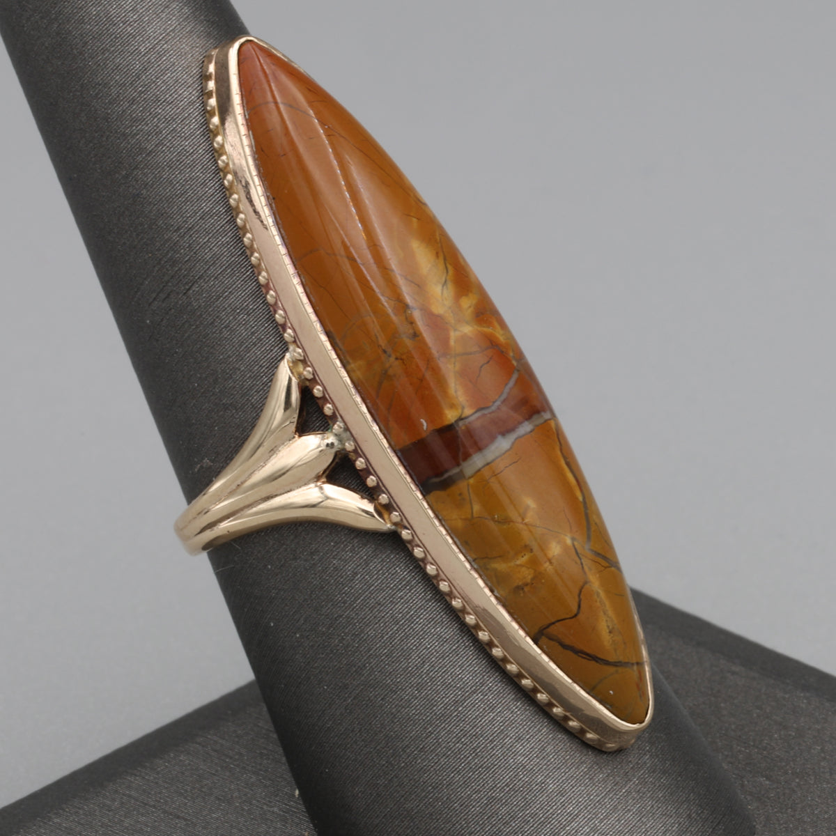 Victorian Elongated Bezel Set Jasper Statement Ring in 10k Rose Gold
