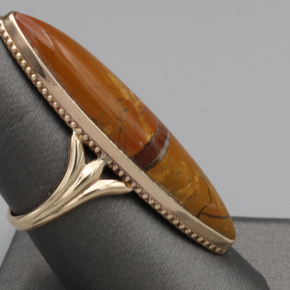 Victorian Elongated Bezel Set Jasper Statement Ring in 10k Rose Gold