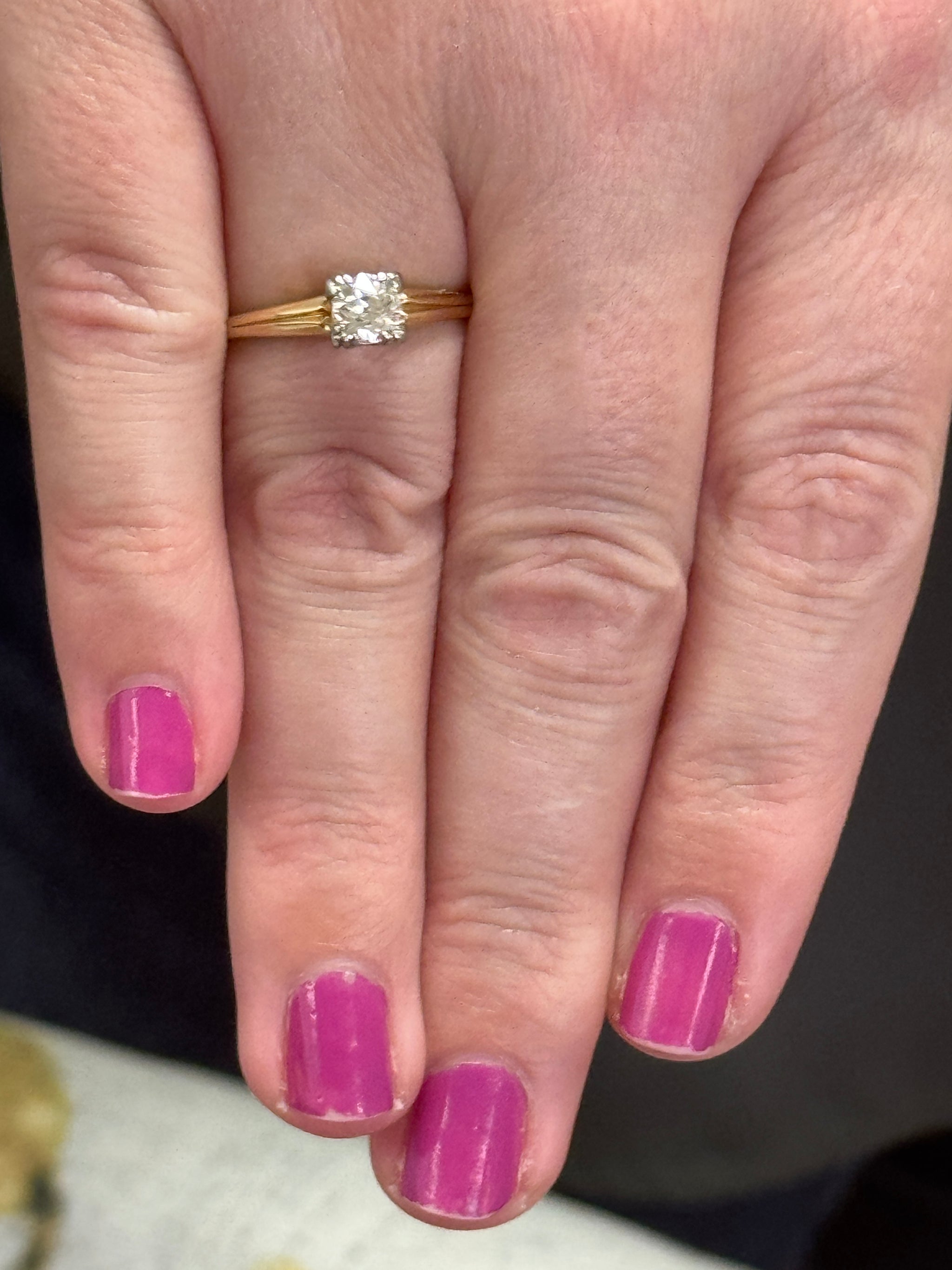 Classic Old European Cut Half Carat Diamond Engagement Ring in 14k Yellow Gold