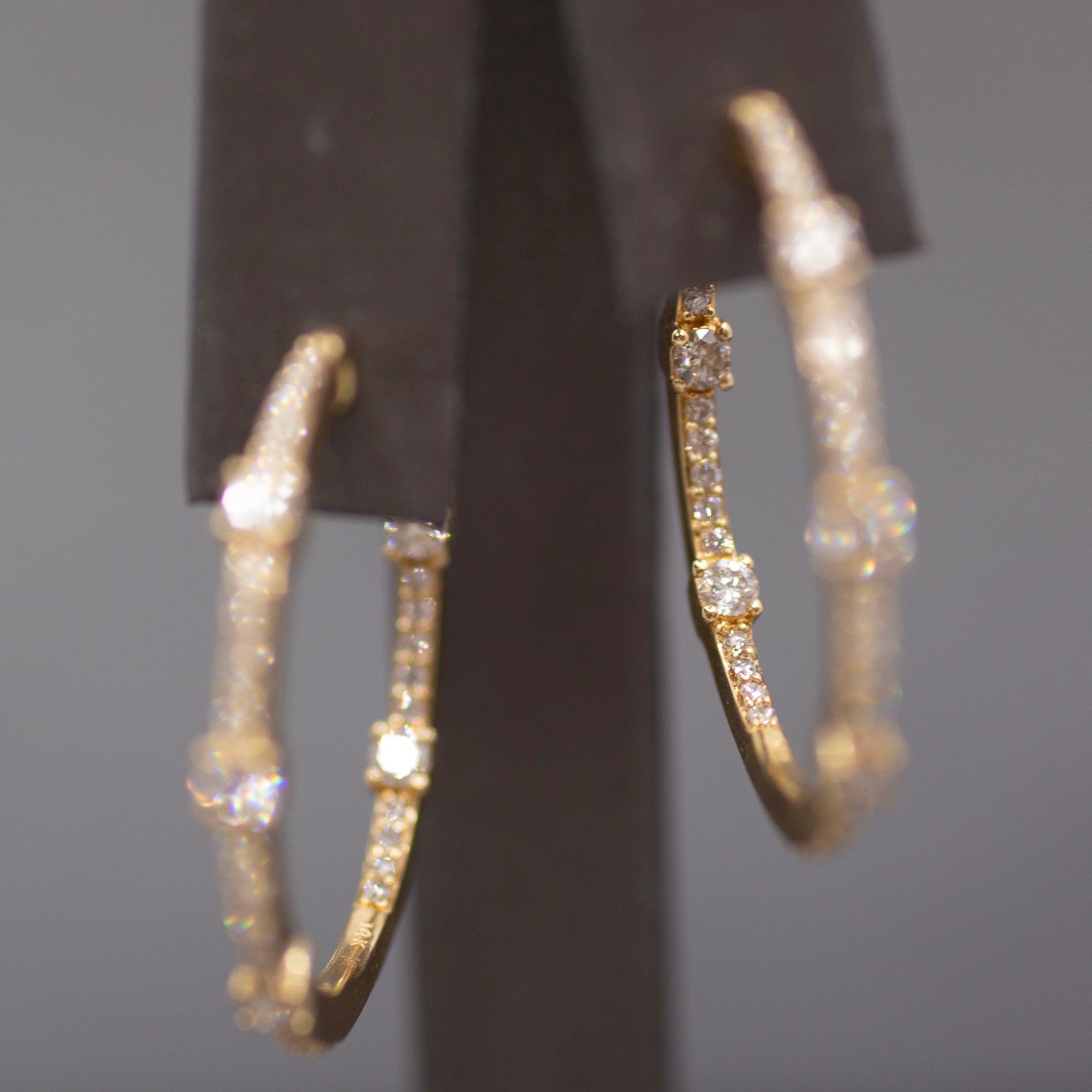 Classic Diamond Inside Out Round Hoop Earrings in 14k Yellow Gold