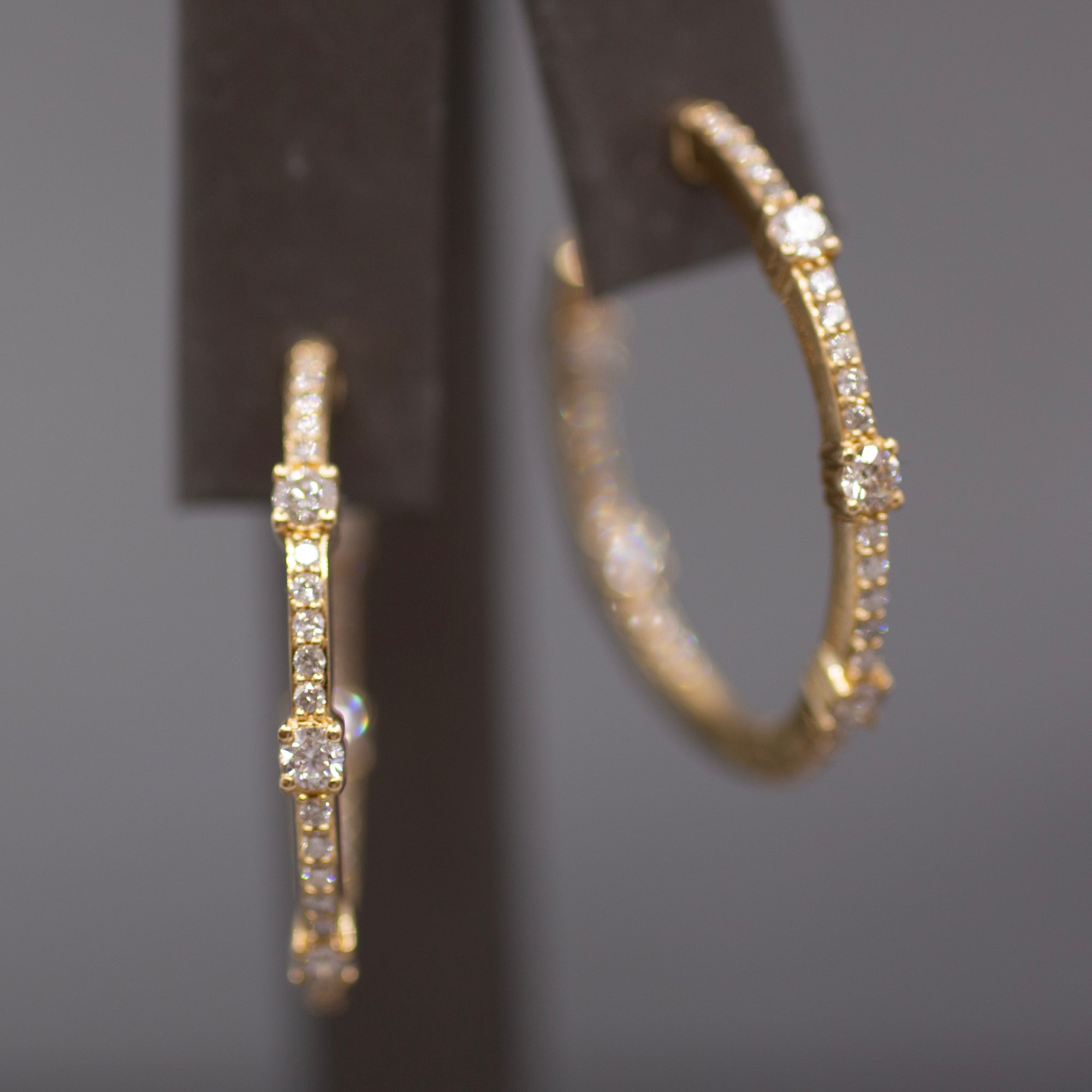 Classic Diamond Inside Out Round Hoop Earrings in 14k Yellow Gold