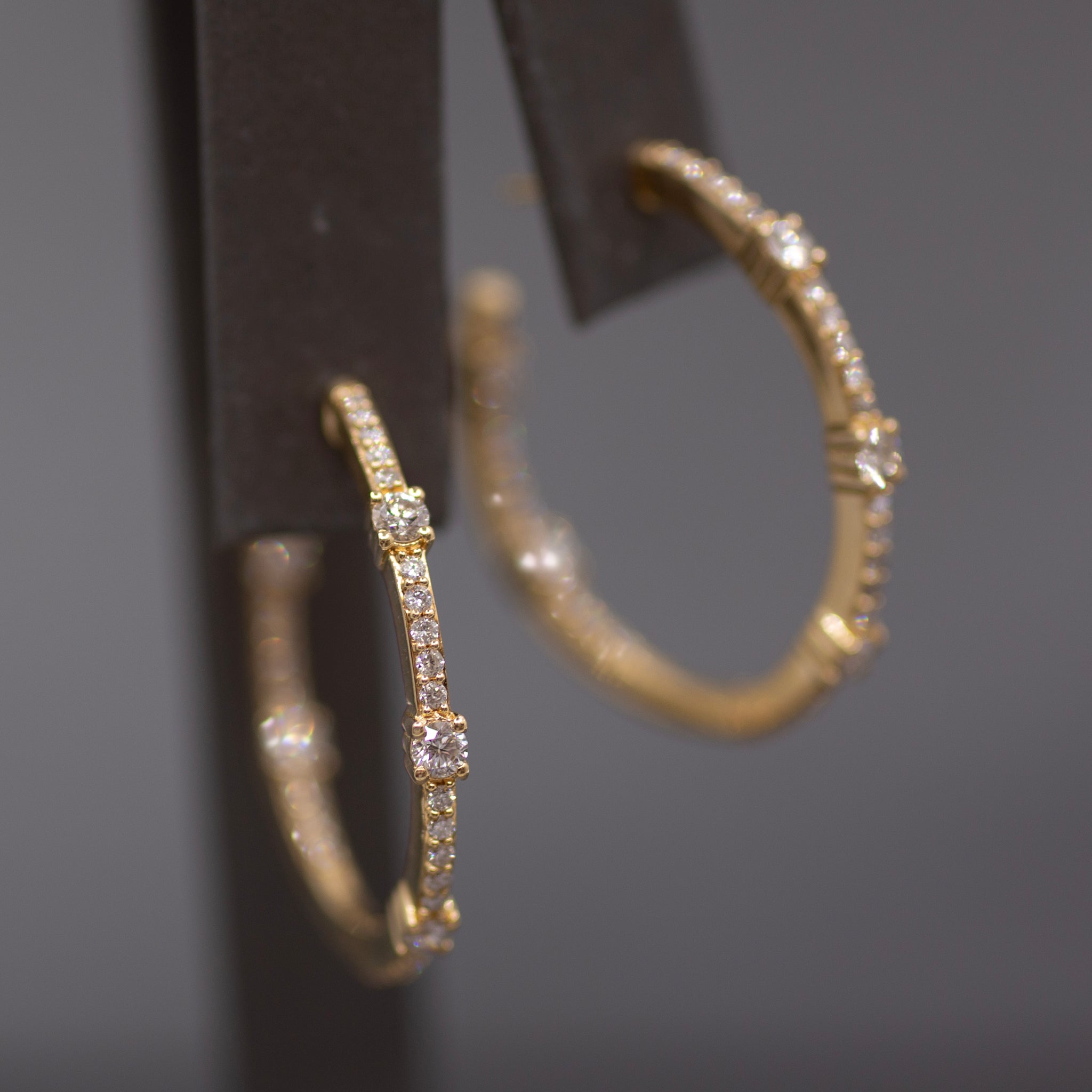 Classic Diamond Inside Out Round Hoop Earrings in 14k Yellow Gold